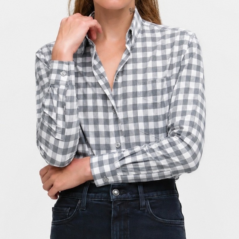 Sarah Alexandra Grey Cream Buffalo Check Weekend Vivian Forever Shirt Size 4